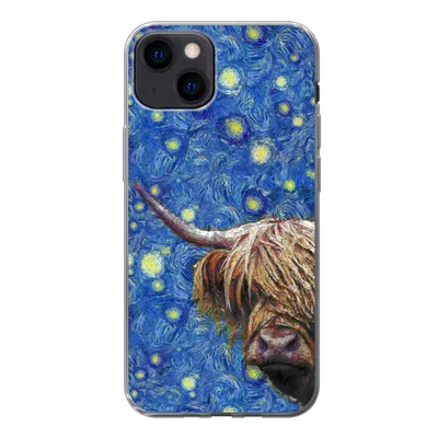 Produktbild von MuchoWow® Handyhülle Schutzhülle Hülle für iPhone 13 Sternennacht - Van Gogh - Schottischer Highlander Silikon Softcase Handy Hülle - Karteninhaber