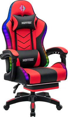 Produktbild von Hoffree Gamingstuhl mit RGB LED & Bluetooth, ergonomischer Computerstuhl mit Massagefunktion, Fußstütze & 180° Liegefunktion, Rot