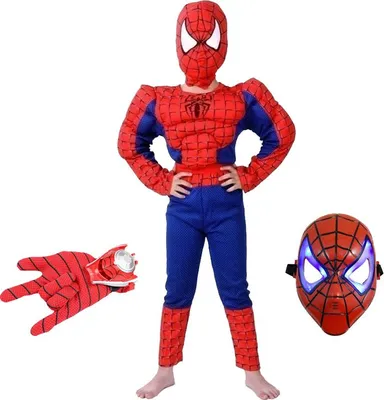 Produktbild von Classic Spider-Man Muscle Suit, Red, Disc Gloves and LED Mask, 3-5 Years, 100-110 cm