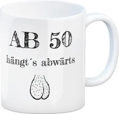 Produktbild von Ab 50 hängt´s abwärts Kaffeebecher