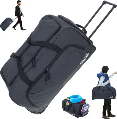 Produktbild von Trolley Reisetasche XXL Koffer Rolltasche 85 Liter Reiserolltasche Tasche mit Schultergurt groß Spear 910 Schwarz + Koffergurt
