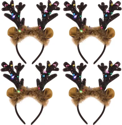Produktbild von Weihnachts-Haarreif mit LED-Beleuchtung, Weihnachtsgeweih, Kopfschmuck, Haarschmuck, Weihnachtsschmuck, Haarschmuck für Damen, Kinder, 4 Stück