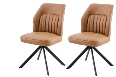 Produktbild von Hela Tische, 2er SET Drehstuhl Esszimmerstuhl Prizzi, 360° drehbar, Kunstleder Cognac, Rücken ergonomisch, Metall-Stativgestell oval, 120kg belastbar