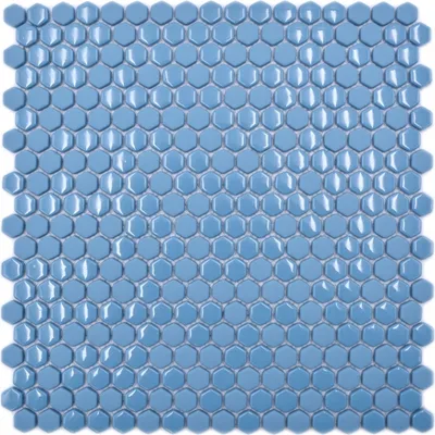 Produktbild von Glasmosaik Hexagonal Sechseckmosaik blau glänzend matt Mosaikfliese Wand Fliesenspiegel Küche Bad MOS140-0401_f