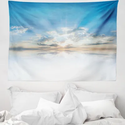 Produktbild von ABAKUHAUS Szene Wandteppich, Blauer Himmel Freiheit Wolken aus Weiches Mikrofaser Stoff Waschbar ohne Verblassen Digitaldruck, 150 x 110 cm, Blassblau Weiß