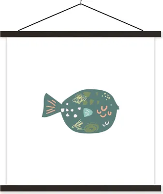 Produktbild von MuchoWow® Textilposter Pastell - Grün - Fisch 40x40 cm mit schwarzem Rahmen - Fotos