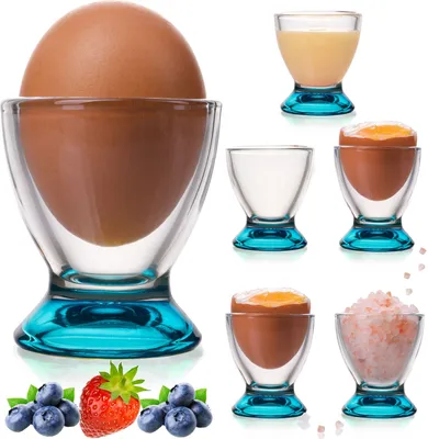 Produktbild von PLATINUX Blaue Eierbecher Set (6-Teilig) aus Glas Eierständer Eierhalter Frühstück Egg-Cup Brunch Geschirrset