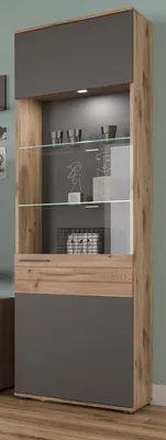 Produktbild von Vitrine "Tomaso" Eiche und grau Wohn- und Esszimmer 200 cm mit Soft-Close