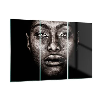 Produktbild von Bilder auf glas - 3 Teile - Schwarz Porträt Träne - 105x70cm - Glasbilder - Wandbilder - Bilder - zum Aufhängen bereit - Wanddekoration aus Glas - Glas Bilder - Wandbild auf Glas - GCE105x70-4239