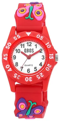 Produktbild von QBOS Kinder Armbanduhr aus Silikon, gut leserlich, Motiv Schmetterlinge