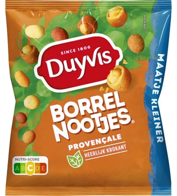 Obrázok produktu pre Duyvis Borrelnootjes Provencale, Snack mixes, arašid, 125 g, Glutén, Orechy, Arašidy, 2382 kJ, 572 kcal