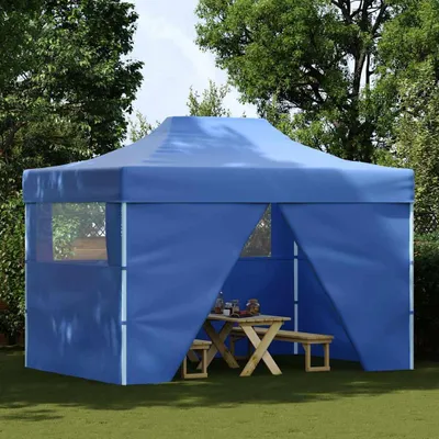 Image de vidaXL Tente de réception professionnelle pliable avec 4 parois latérales 3×4m acier bleu