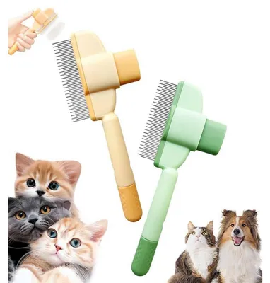 Produktbild von Katzenbürste mit Flohkamm Funktion, Unterfellbürste, Entfilzt & Entfernt Flöhe, Orange + Grün, 2 Stück