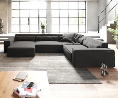 Produktbild von DELIFE Wohnlandschaft Sirpio XL 360x260 cm Mikrofaser Schwarz Recamiere variabel