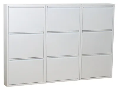 Produktbild von Pisa Schuhschrank mit 9 Klappen/ Türen in Metall weiss. Fertig montiert geliefert.