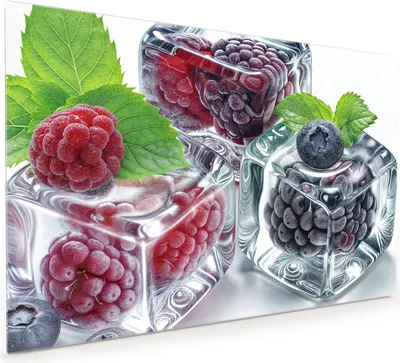 Produktbild von Küchenrückwand Spritzschutz Glas mit Motiv Eiswürfel Beerenmix 40 x 40 cm
