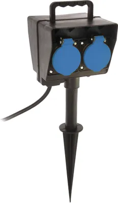 as-Schwabe 2-fach Erdspieß-Verteilersteckdose 2m Kabel Schuko mit Timer IP44