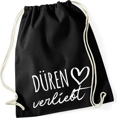 Produktbild von Huuraa Turnbeutel Düren verliebt 12 Liter Black Baumwolle Rucksack Geschenkidee