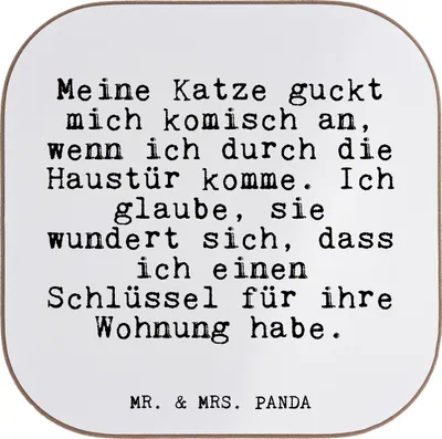 Produktbild von Mr. & Mrs. Panda Tischuntersetzer Meine Katze guckt mich... - Weiß - Geschenk, Untersetzer Glas, Katzen, Freundin, gläseruntersetzer, Coaster, Holzuntersetzer, faul, miez