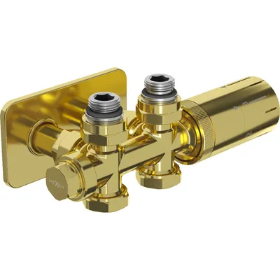 Zdjęcie produktu dla Mexen G05 zestaw termostatyczny kątowy/prosty z maskownicą S, Duplex, DN50, złoty - W908-958-910-50