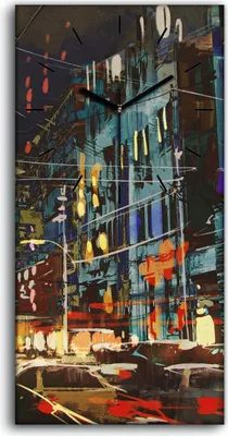 Produktbild von Wandbild Leinwand Bilder Wanduhr 30x60 Malerei der Stadt Straße bei Nacht - schwarze Hände