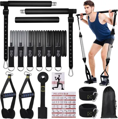 Obrázok produktu pre Pilates tyč set, 6 odporových pásem, pre domáca posilňňa, flexibilný silový tréning