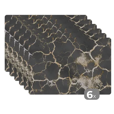 Obrázok produktu pre MuchoWow® Podložky Sada 6 podložiek Umývateľné podložky 30x45x0.3cm Mramor - zlatá - čierna Podložka pod stôl Nekĺzavá a odolná voči teplu