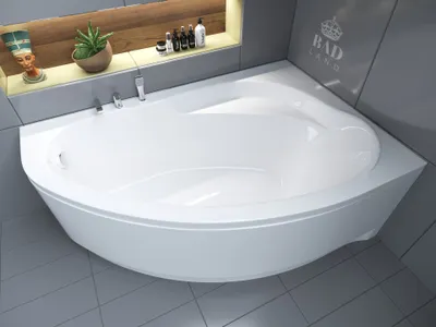 Produktbild von BADLAND Eckbadewanne Badewanne Marea RECHTS 150x100 mit Acrylschürze, Füßen und Ablaufgarnitur GRATIS