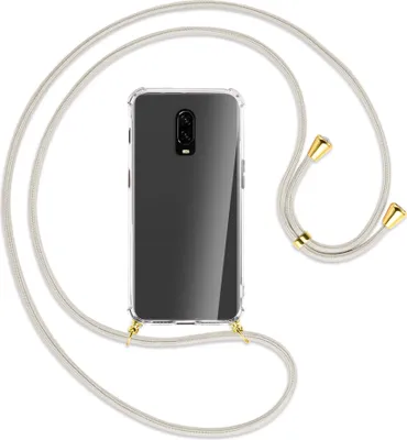 Produktbild von Handykette Backcover-Schutzhülle mit Band (Metall goldfarben) für OnePlus 6T, OnePlus 7 - broken white