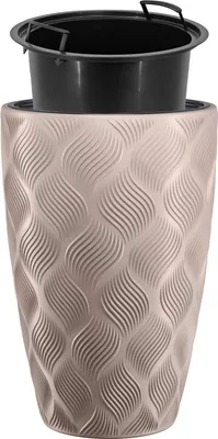 Produktbild von Blumenübertopf "Leaves Slim" mit herausnehmbaren Einsatz 2in1, 3D-Textur, Oval | Höhe: 48cm | Farbe: Taupe