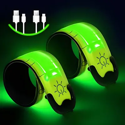 Produktbild von PolkaHome® 2 LED-Armbänder, aufladbar, USB, reflektierend, verstellbar, Sicherheitsarmband für Laufen, Sport und Nachtaktivitäten