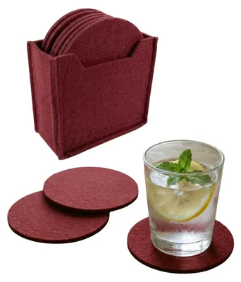 Produktbild von Filz Untersetzer für Gläser & Tassen 12er Set mit Box, runde Tischuntersetzer 10cm abwaschbar Rot