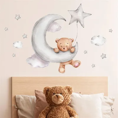 Immagine prodotto di Adesivi murali per cameretta, tema orso e nuvole, set da 1, adatti per camerette per bambini e bambine