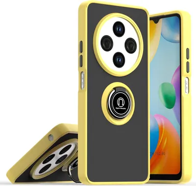 Produktbild von Hülle für Xiaomi Redmi 14C Matte Transluzent TPU Stoßfest Schutzhülle mit Ring Halter Ständer Gelb