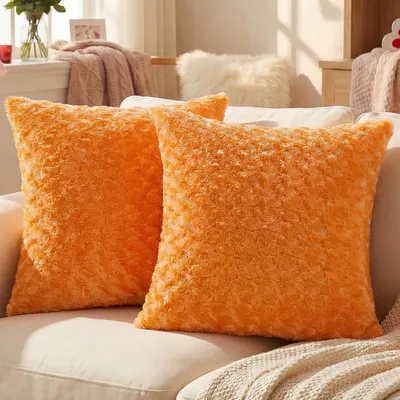 Plüsch-Kissenbezüge 50x50 cm, 2er-Set, Orange