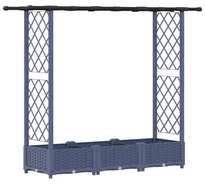 Produktbild von vidaXL Hochbeet mit Rankgitter und Dach Grau 164 x 40 x 123 cm PP