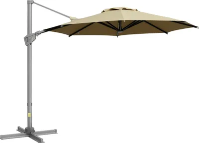 Obrázek produktu pro Outsunny Slunečník Ø298 cm Slunečník s kličkou Dopravní světlo Nastavitelný úhel Khaki
