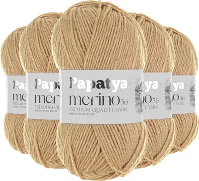 Produktbild von Papatya Merino 50 Winterwolle 5 x 100g Strickgarn 50% Wolle Häkelgarn