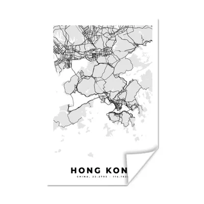 Produktbild von MuchoWow® Poster Hongkong - Stadtplan - Schwarz und weiß - Karte 20x30 cm - Papierdruck