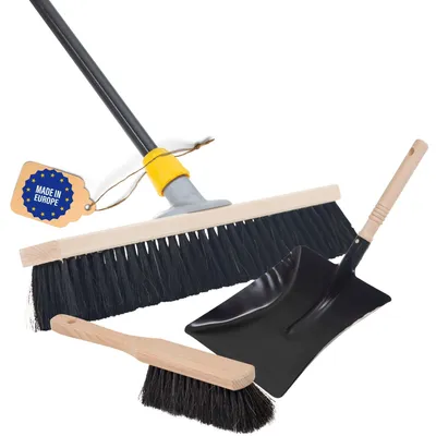 Produktbild von Novaliv Saalbesen Besen mit Stiel 40 cm Borsten Haarmischung inkl. Kehrgarnitur schwarz bestehend aus Kehrblech und Handfeger besen fein Ideal als Werkstattbesen Hallenbesen mit Stiel Industriebesen