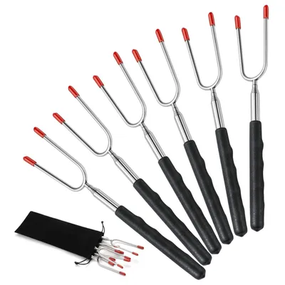 Produktbild von Grillspieße Grillgabel Spieße ausziehbar extra Lange (85 cm) Marshmallow Bräter Lagerfeuer Camping Sticks Teleskop BBQ Gabeln mit isolierten Griffen für Smores, Hot Dogs Shish-Kebabs