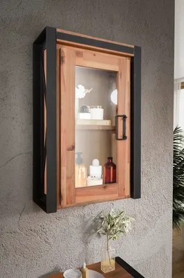 Produktbild von Badoberschrank 45x70cm 'Montreux' Akazie & Metall schwarz