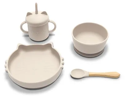 Image de Lorelli Silicone Feeding Set 4 pièces Set d'alimentation en silicone avec bol à ventouse, assiette, gobelet avec paille, cuillère, à partir de 6 mois