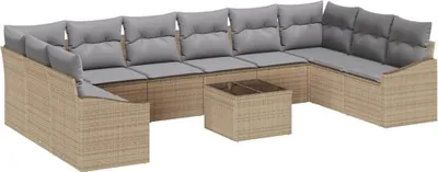 Obrázok produktu pre Sada pohoviek s vankúšom 11 pcs Béžová polyratan