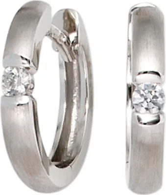 Produktbild von JOBO Creolen 585 Gold Weißgold teilmattiert 2 Diamanten Brillanten Ohrringe