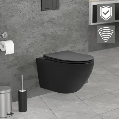 Obrázok produktu pre Závesné WC bez okrajov LuxeBath, čierne, dlhé, tornádo, s nano povrchovou úpravou