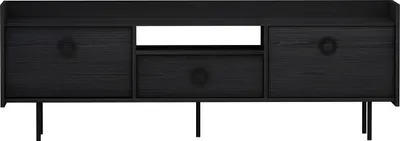 Produktbild von TV Lowboard Büsra mit 3 Türen und Metallfüßen in schwarzer Holzoptik, 9215