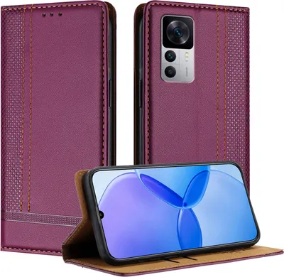 Produktbild von Handyhülle für Xiaomi 12T/12T Pro/Redmi K50 Ultra Leder Flip Klappbare Schutzhülle mit Standfunktion Lila
