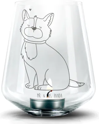 Produktbild von Mr. & Mrs. Panda Teelichthalter Hund Glück - Transparent - Geschenk, Laterne, Liebe, Glas, Windlicht, kerzenhalter, Spruch, Corgie, Herz, Sprüche