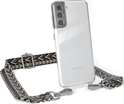Produktbild von EAZY CASE Handykette - Verstellbarer Trageriemen kompatibel mit Samsung Galaxy S21 5G, Handykordel mit transparenter Silikon-Hülle, Band in Grau